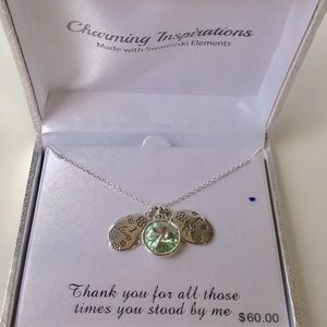 NIB Swarovski Crystal Mom Necklace Peridot Crystal Silver-tone Chain 3 Charms